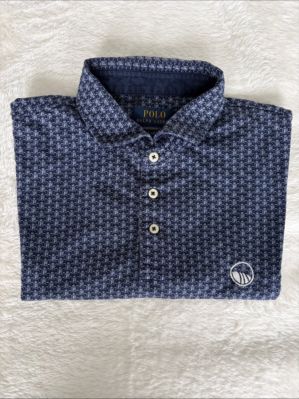 Polo Ralph Lauren Performance Polo Shirt | Navy Crest Print | Men’s Large